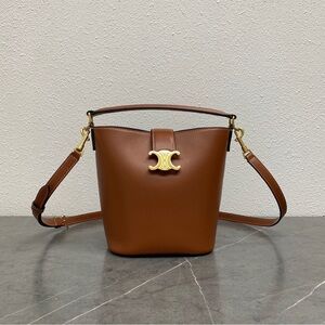 Celine Tan Leather Shoulder Bag with Gold Accent